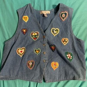 Vintage denim vest with appliqués